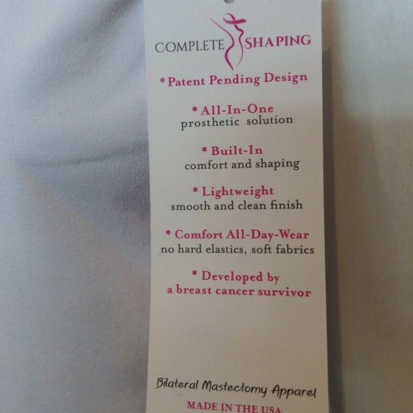 Mastectomy Camisole with Integrated Prosthetics, Medium w C Cup, NWT, White, Cut - Picture 4 of 8